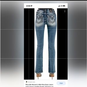 MissMe zagging bootcut midrise  size 27/34 inseam Med wash distressed
